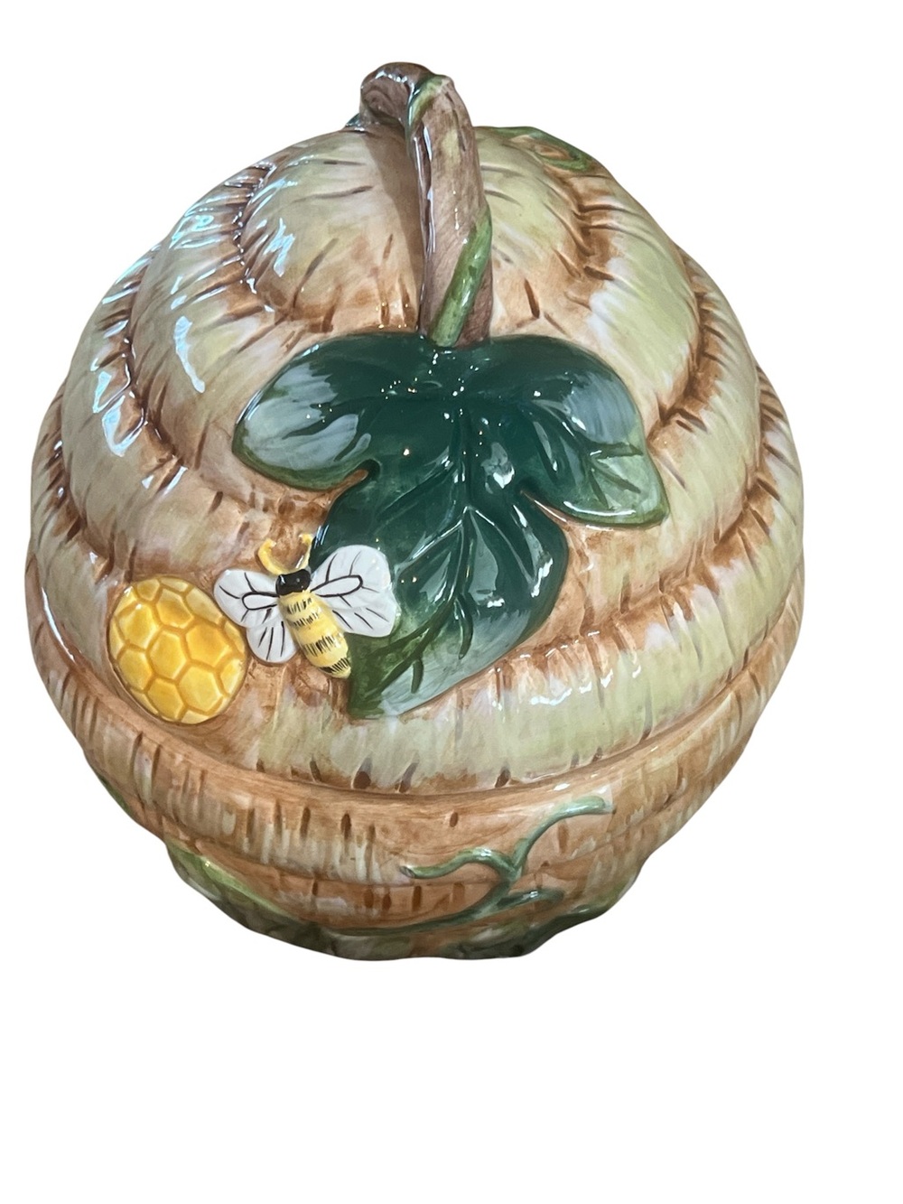 American Atelier Ceramic Beehive Jar in Green and Brown